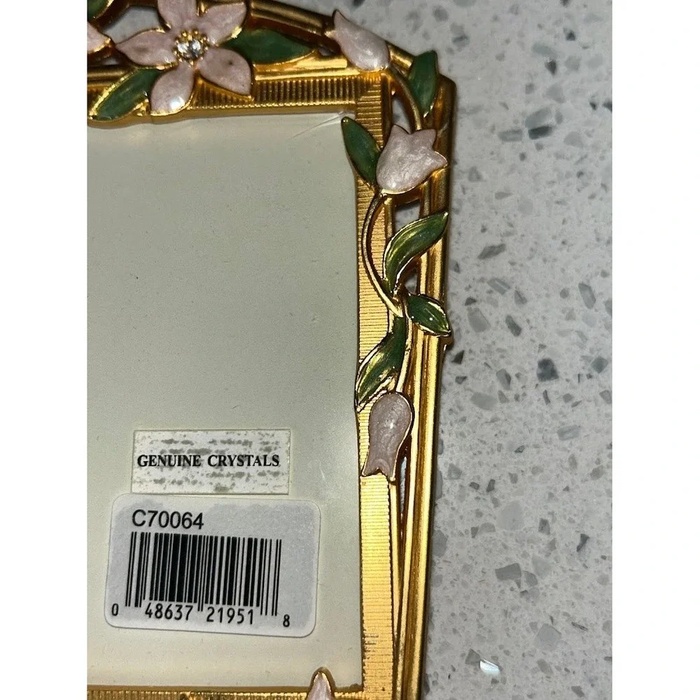 Carr Frames Gold Tone Enamel Floral‎ 4x6 Picture Frame Crystal Accents C70064